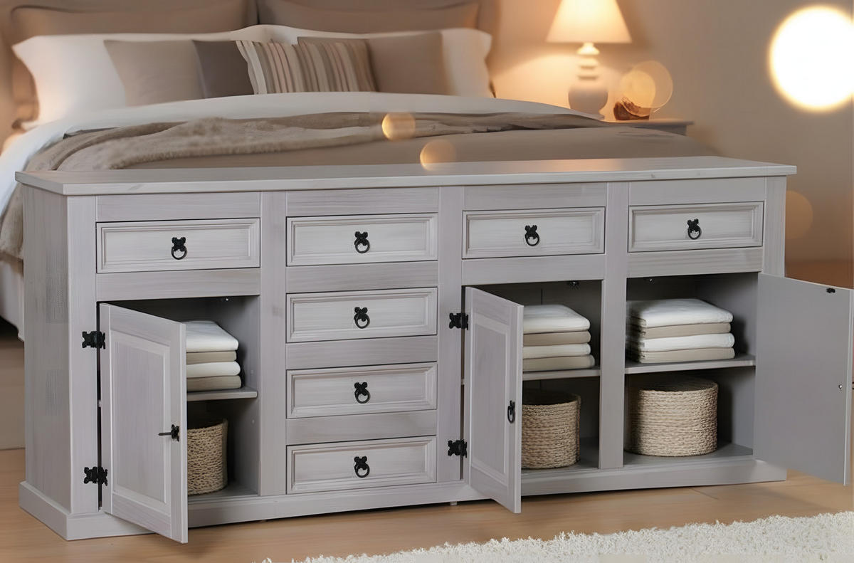 SCHRANK New Mexico Grau Antik 200/44/84 cm - Grau, Holz (200/84/44cm) - ebuy24