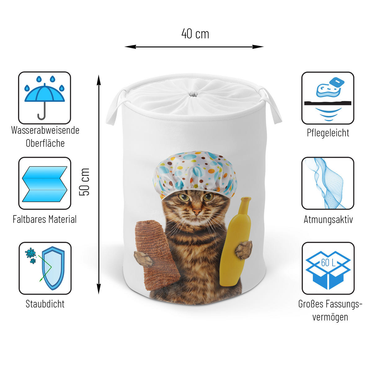 WÄSCHEKORB Shower Cat - Braun, Textil (37/55/55cm) - Sanilo