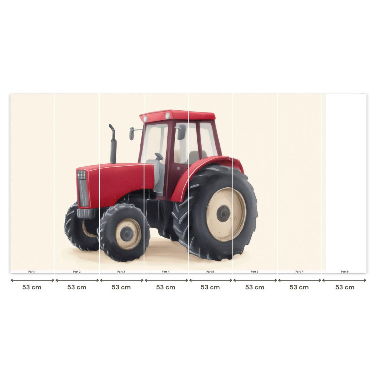 KINDERTAPETE - Traktor - Minimalistisch - Illustration - Rot - 400x220 cm - Rot, Papier (400/220cm) - OnlyWow