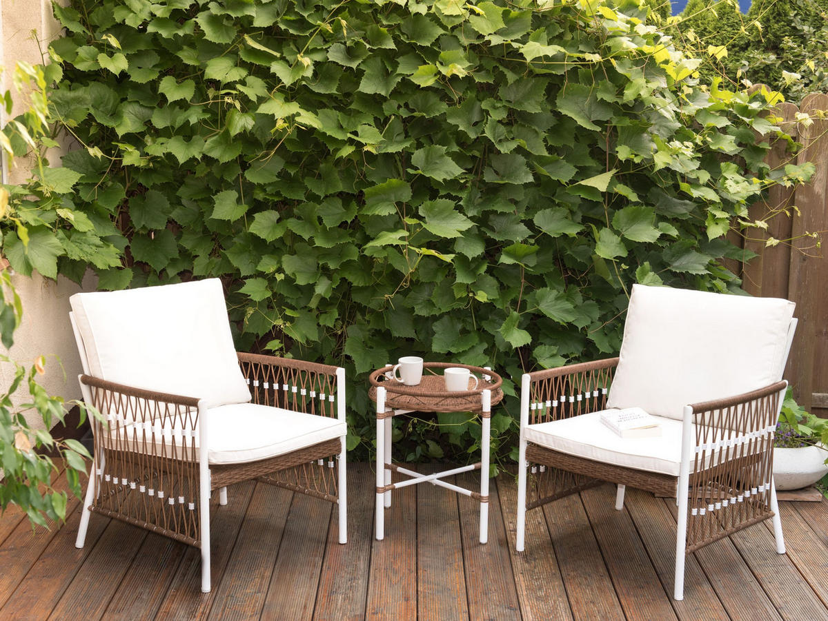 BISTRO-SET 2-Sitzer Weiß Levico - Weiß/Braun, Metall - Beliani