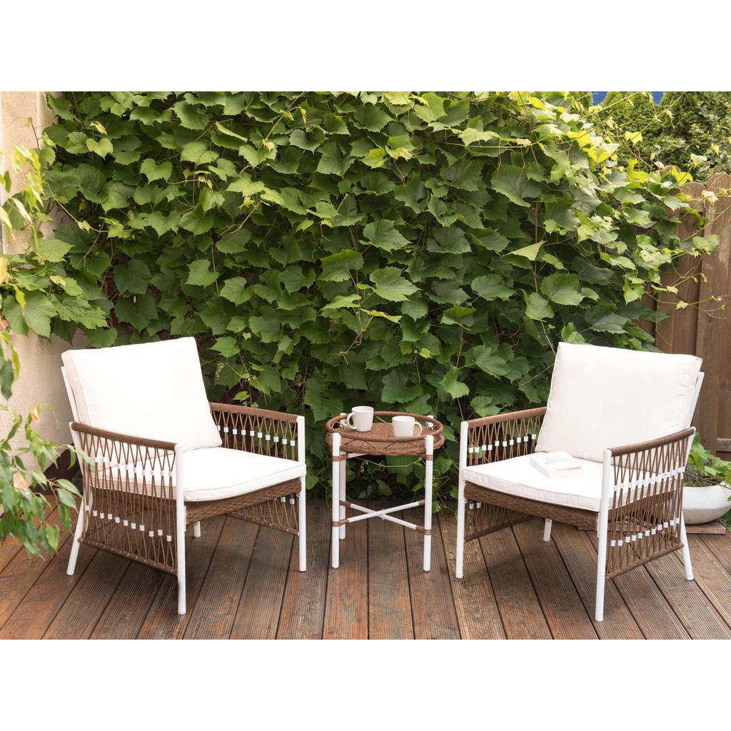 Thumbnail - Beliani Bistro-Set, Weiß, Braun, Metall, Gartenmöbel, Gartenmöbel-Sets