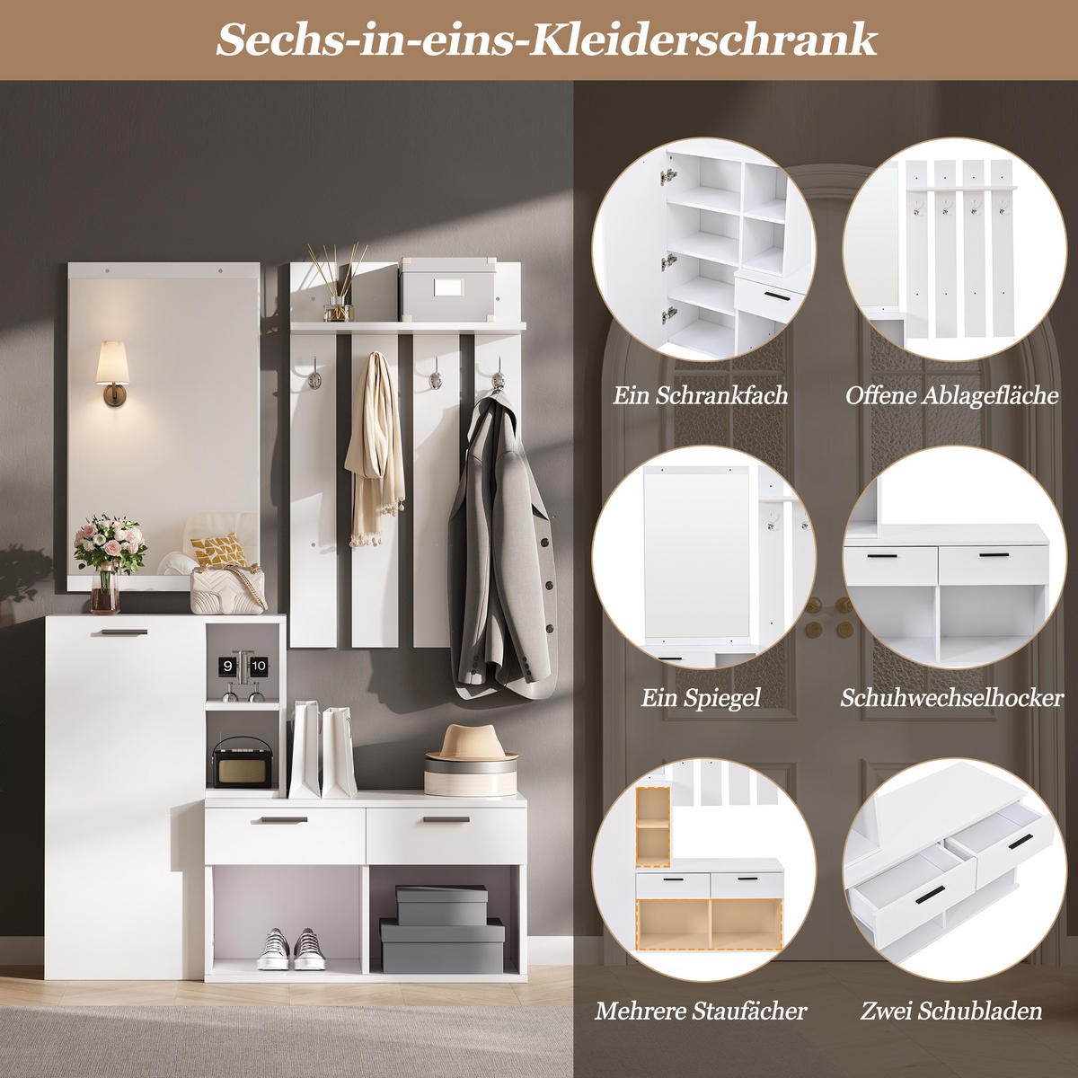 KOMPAKTGARDEROBE Spiegel Schuhschrank 2 Schubladen Weiß - Weiß, Holzwerkstoff (120/175.5/35cm) - FLIEKS