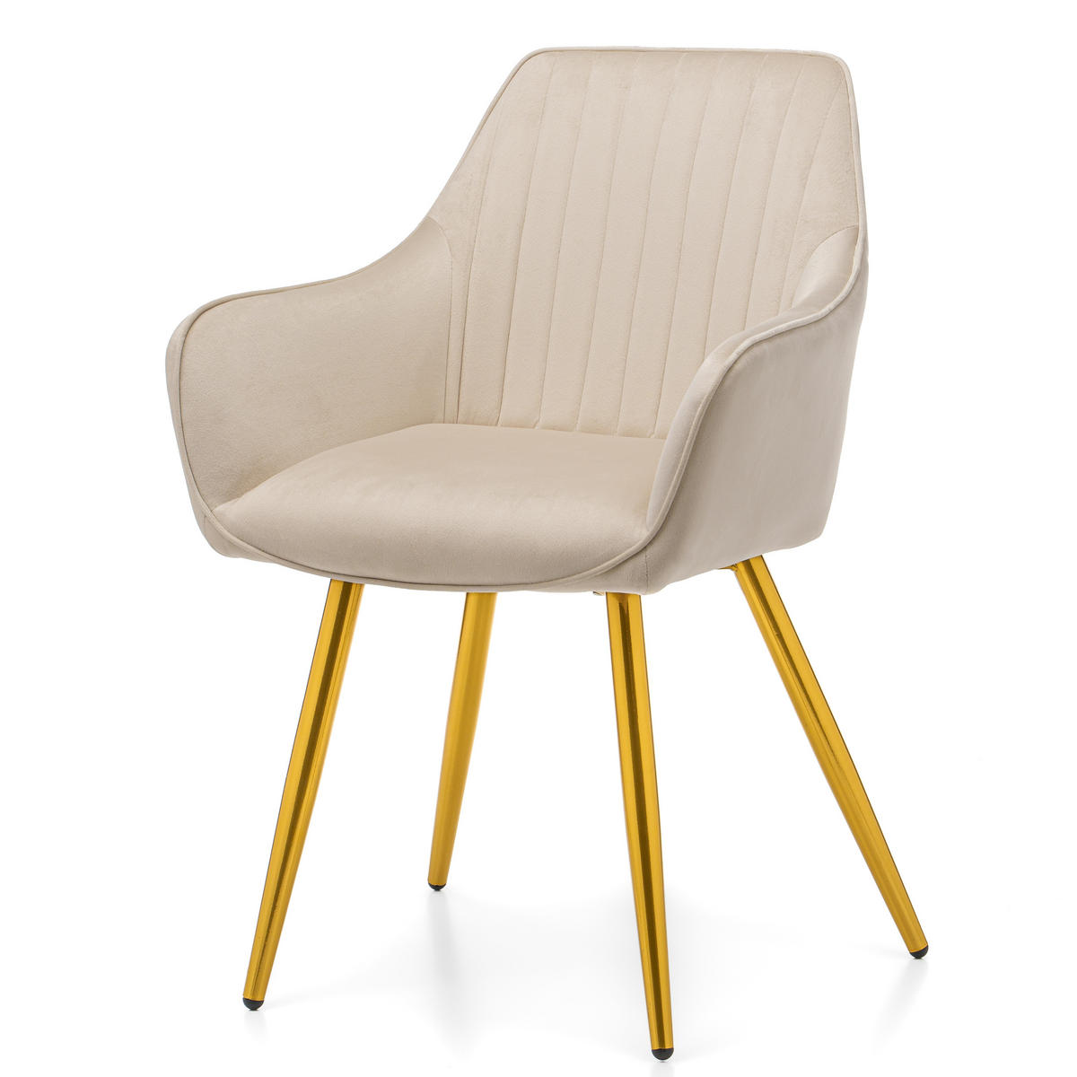 STUHL PASSO gepolstert mit Steppung - beige goldene Beine - Samt Velours - Ecru/Beige, Textil/Metall (58/87/60cm) - NEW HOME