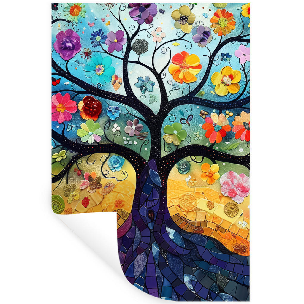 MuchoWow SAMOLEPKA NA ZEĎ Umění - Strom života - Květiny - Hippie 80x120 cm