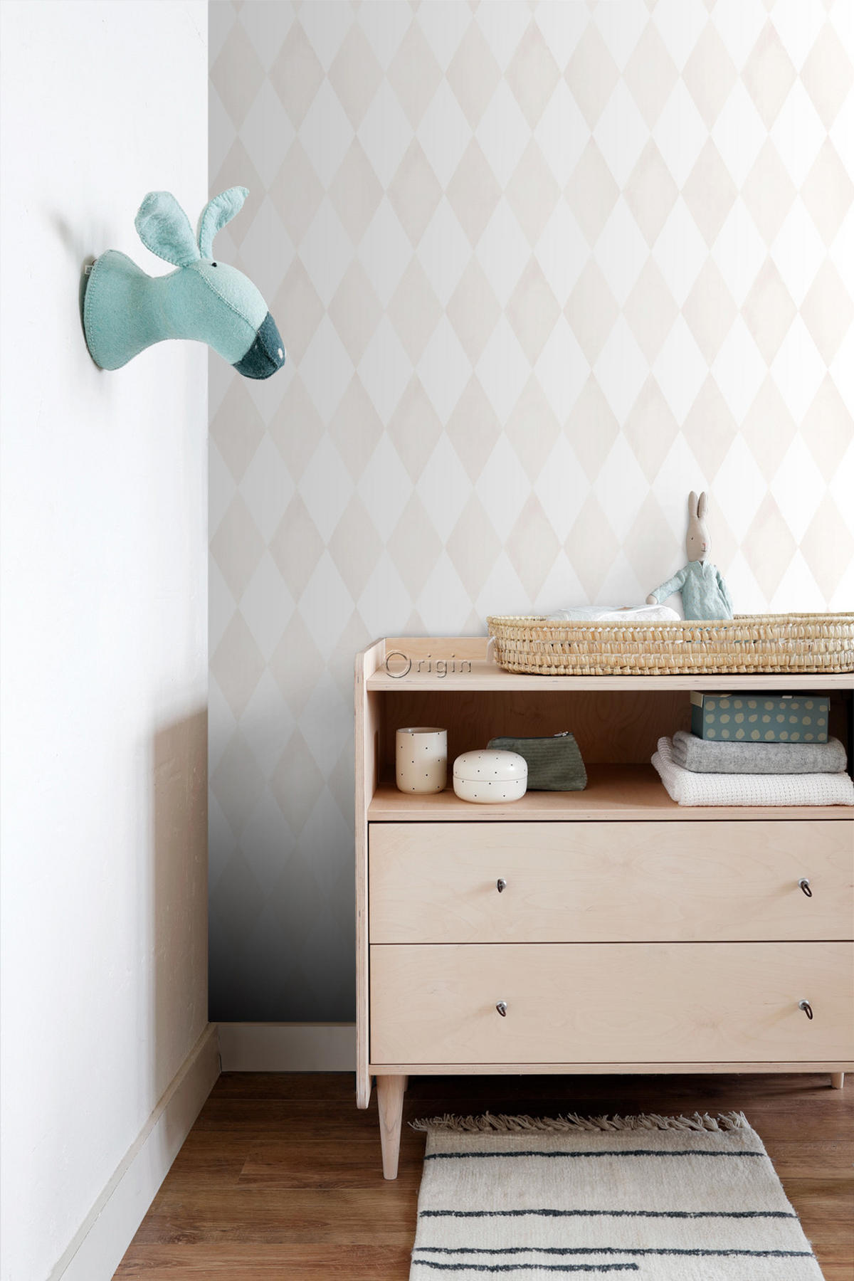 TAPETE Karomuster 53 cm x 10.05 m - Beige, Papier (53/0.1cm) - Origin Wallcoverings