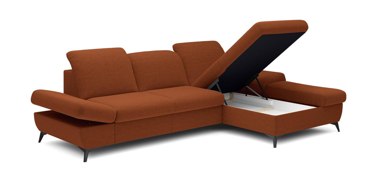ECKSOFA FELICE R-S Orange Geflochtener Stoff mit Schlaffunktion - Orange, Holz (284/166cm) - MASSENO