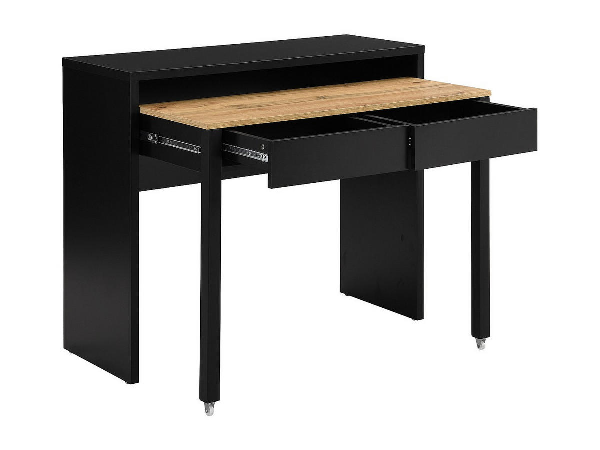 KONSOLENSCHREIBTISCH ausziehbar mit 2 Schubladen - Schwarz & Holzfarben - LOAVIA - Schwarz, Holz (100/40/87cm) - Vente-Unique