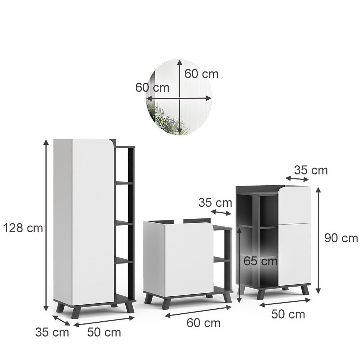 Anthrazit/Weiß, Holzwerkstoff (60/65/35cm) - Vicco