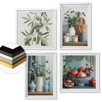 WANDBILDER 4er-Set - 50x50 cm & 40x60 cm Weißer Rahmen - Grüne Oliven, Eukalyptus - Weiß, Kunststoff (50/50cm) - ArtPrintCave