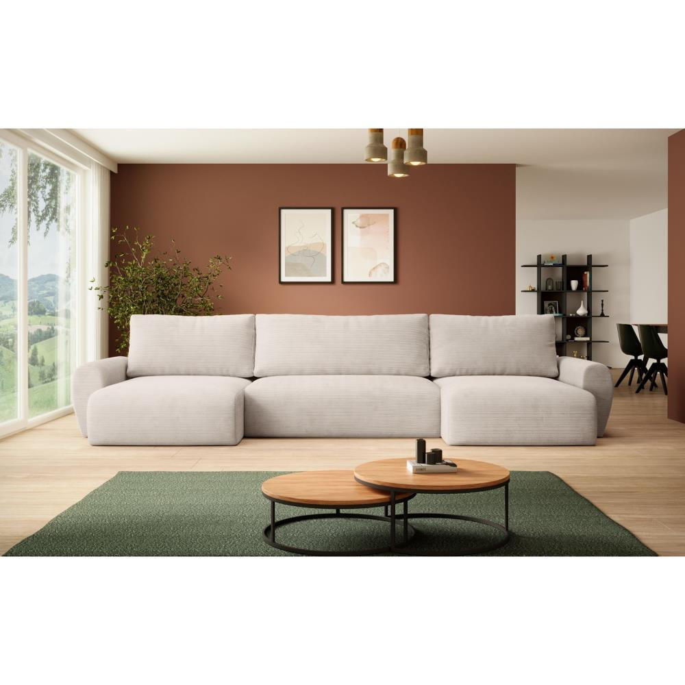 WOHNLANDSCHAFT mit Schlaffunktion Poss U beige - Beige, Textil (395/70/153cm) - Beautysofa