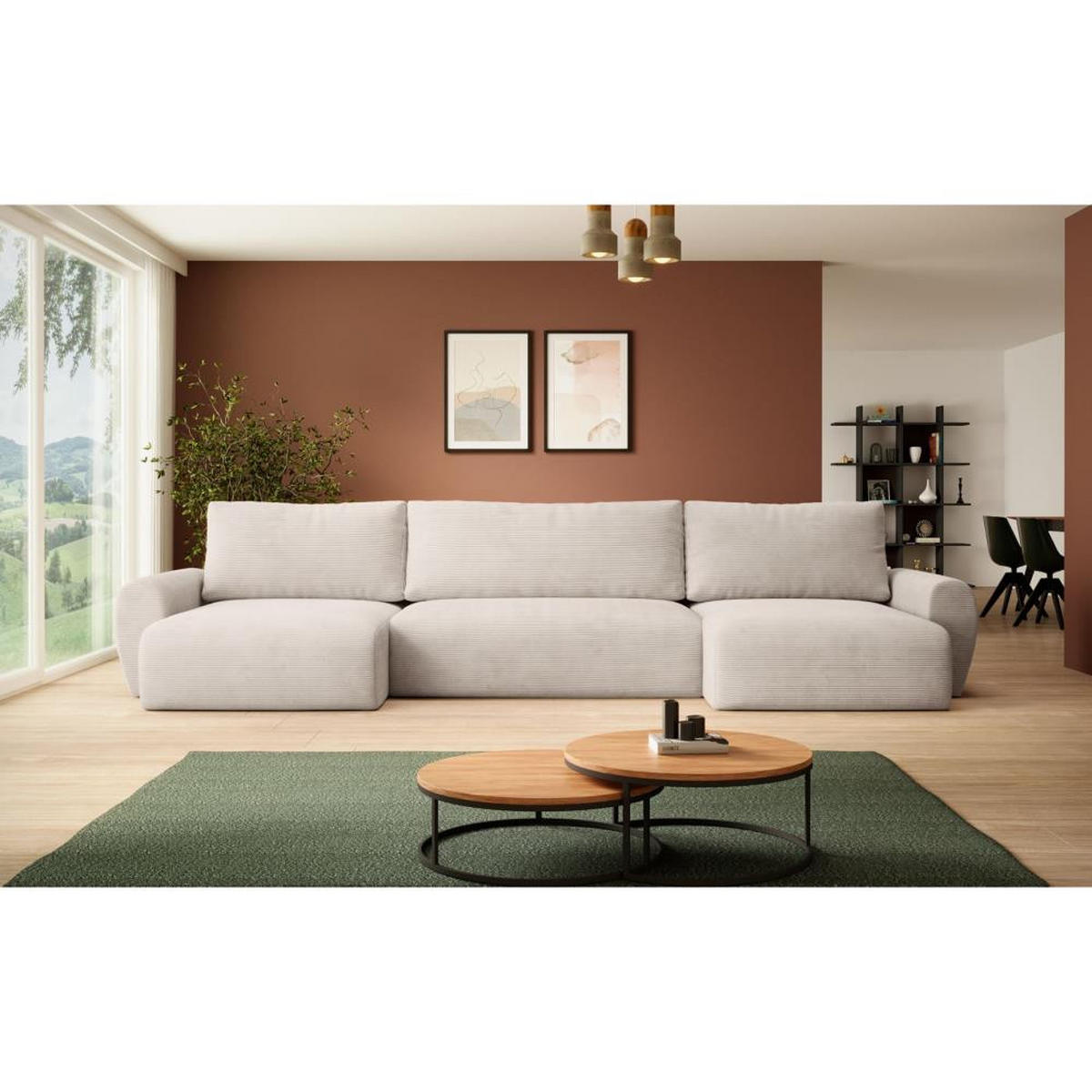 WOHNLANDSCHAFT mit Schlaffunktion Poss U beige - Beige, Textil (395/70/153cm) - Beautysofa
