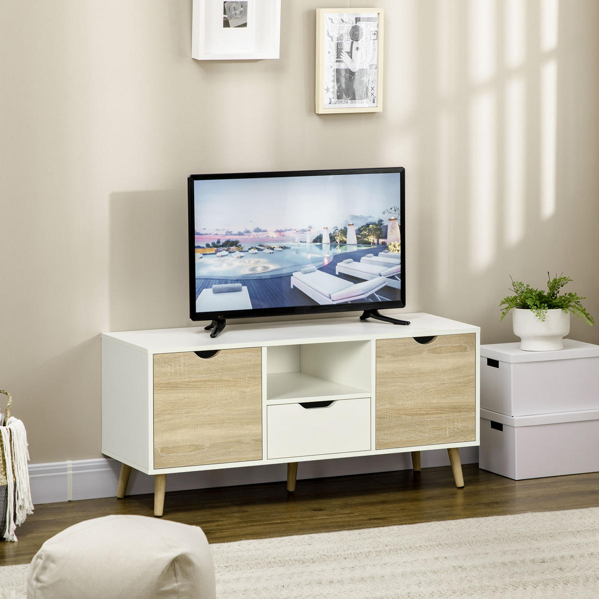 TV-MÖBEL Weiß 1 Stück - Weiß, Holzwerkstoff (110/50/40cm) - GiPP