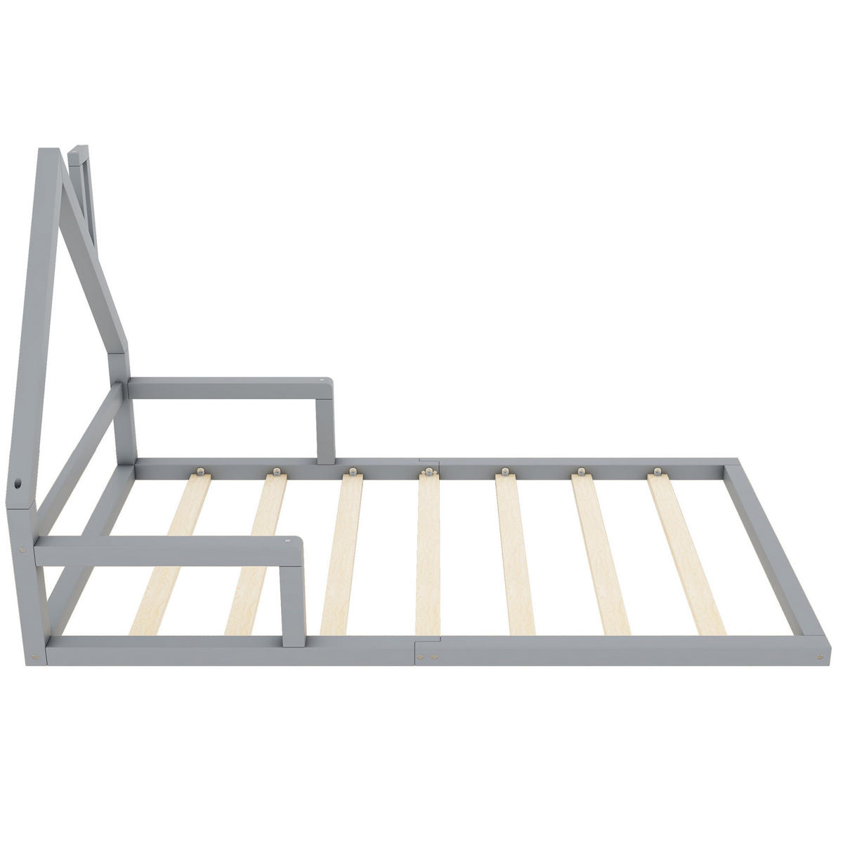 POSTELJA v obliki hiše 90/200 cm siva iz bora in MDF enostavna za vzdrževanje - siva, les (90/200cm) - OKWISH