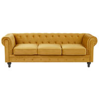 3-SITZER-SOFA Samtstoff Senfgelb Chesterfield - Gelb, Textil (201/70/75cm) - Beliani