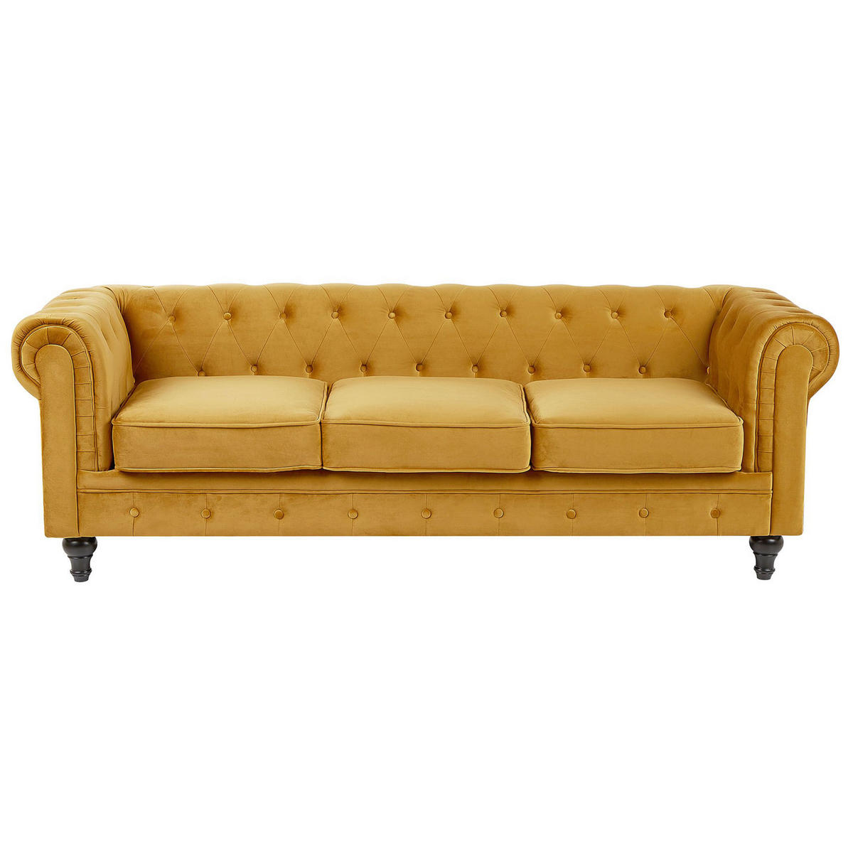 SOFA-SET 4-sitzer Samtstoff Gelb Chesterfield - Goldfarben, Textil (201/70/75cm) - Beliani
