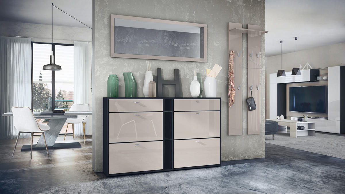 GARDEROBE Orlando Sandgrau Hochglanz - Sandfarben, Holzwerkstoff (215/210/28cm) - Vladon