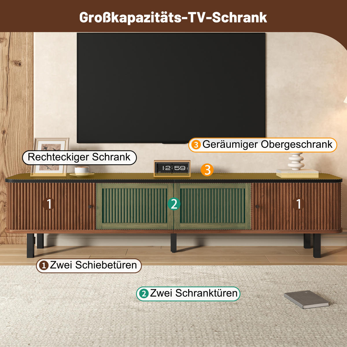 TV-SCHRANK Nussbaum 190/35/45 cm mit Schiebetüren und Gittertüren - Walnussfarben, Karton (35/45/190cm) - PANGIVO