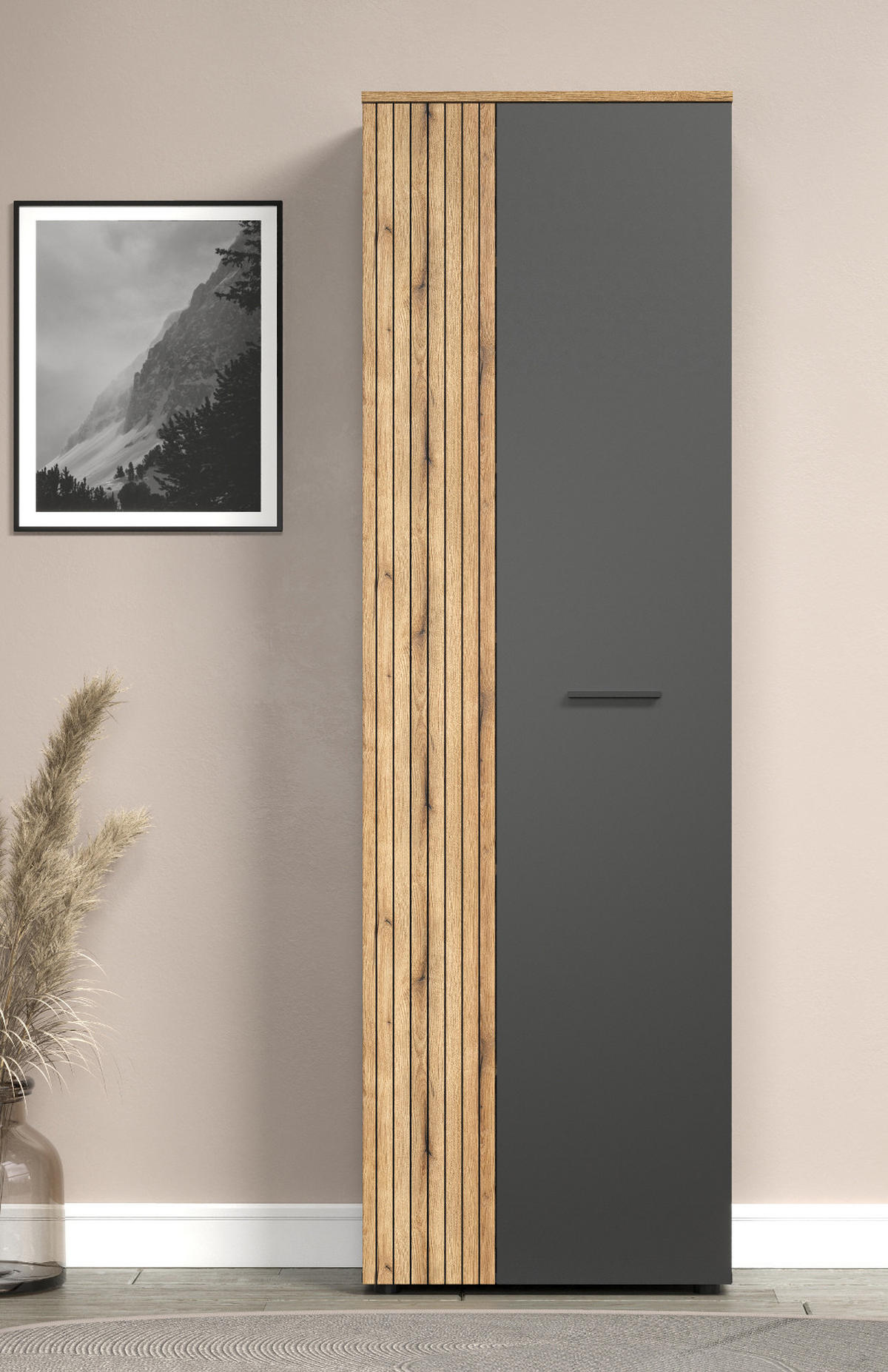 GARDEROBENSCHRANK grau, Evoke Eiche 60 x 195 cm, Garderobe oder großer Schuhschrank - Eichefarben/Anthrazit, Holzwerkstoff/Kunststoff (60/195/36cm) - Top.Furn