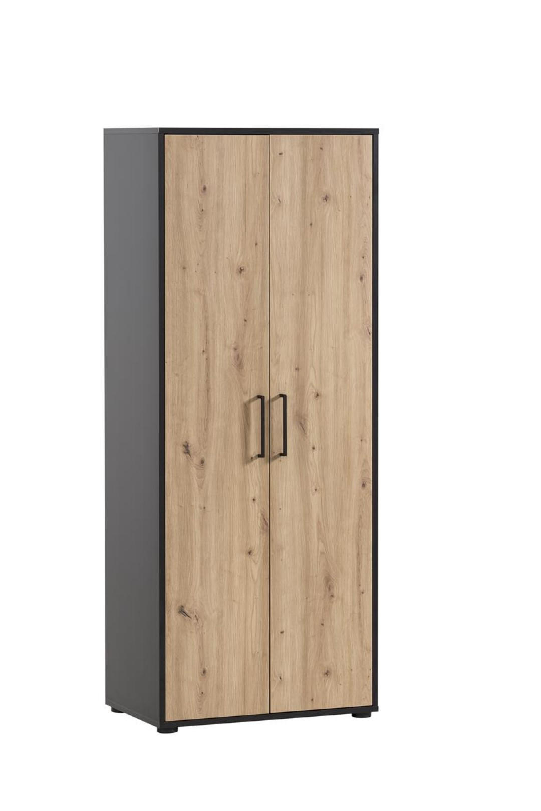 AKTENSCHRANK Raven Tall 164x65x41 cm 4 Fächern & 2 Flügeltüren Eiche/Schwarz - Schwarz, Holz (65/164/41cm) - PROREGAL