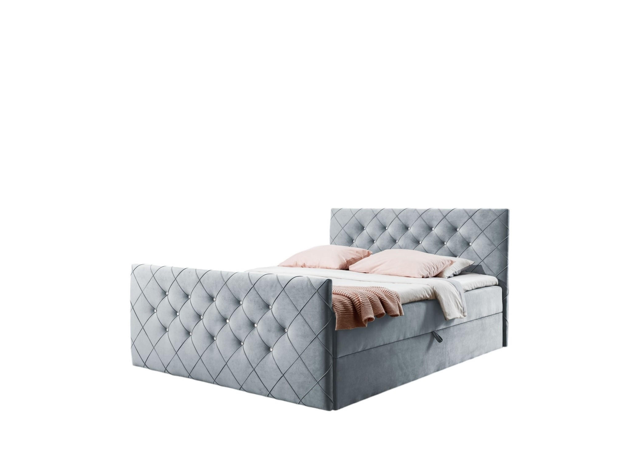 BOXBETT Eivor In Stoff überlänge - Hellgrau, Holzwerkstoff/Textil (200/220cm) - Fun Möbel