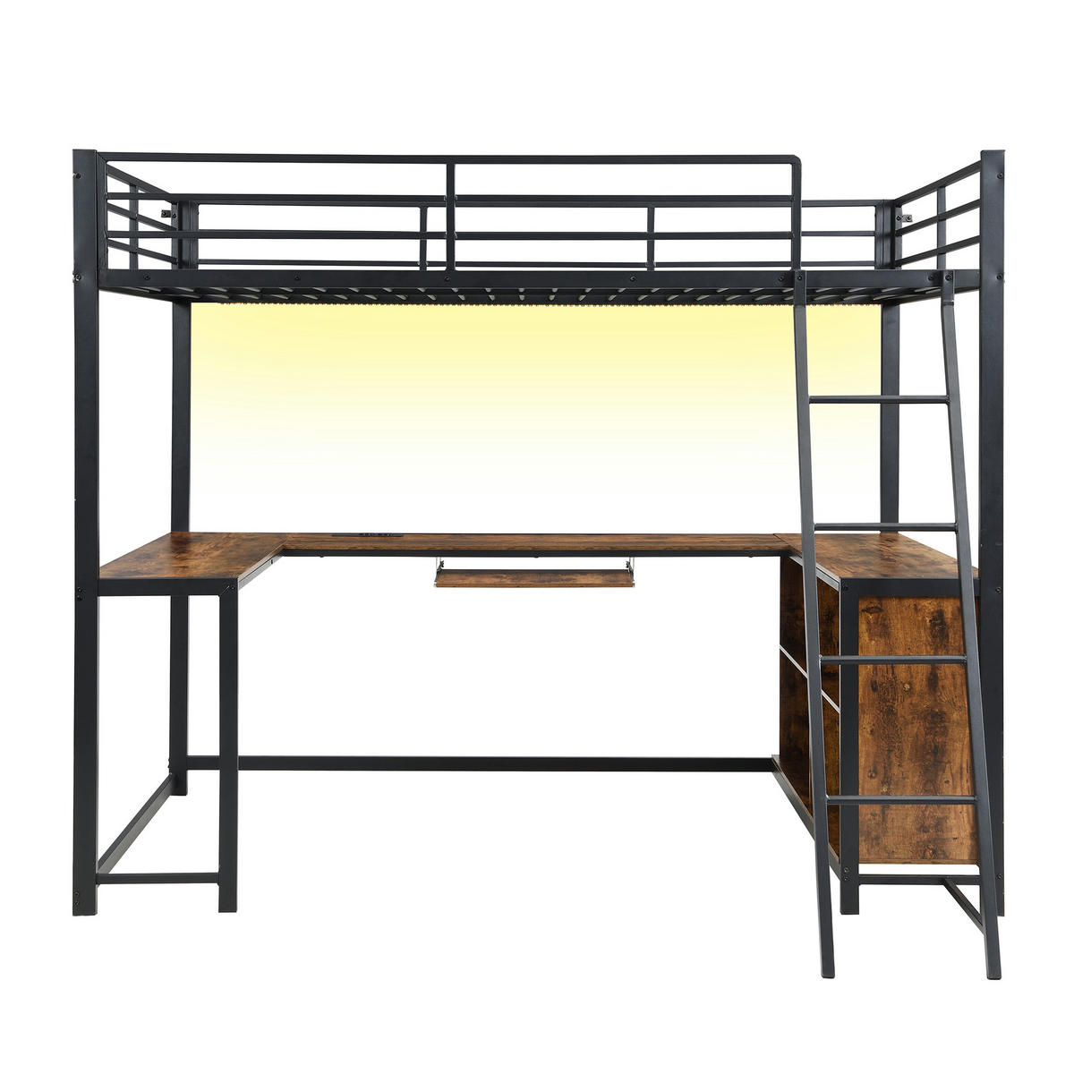 HOCHBETT 120/200 cm mit 3-seitigem Schreibtisch und LED, DE-41767, in Schwarz - Schwarz, Metall (120/200cm) - ComfortXL