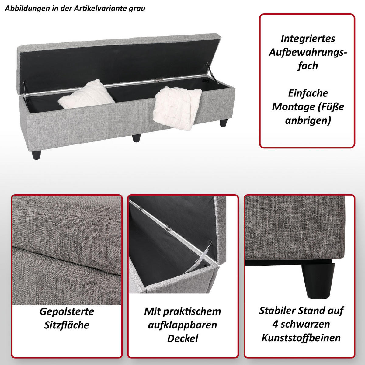 AUFBEWAHRUNGS-TRUHE XXL Grau - Grau, Textil (180/45/45cm) - Jamb