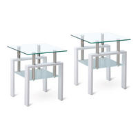 BEISTELLTISCH 2er-Set Weiß/Transparent Sicherheitsglas mit 2 Ablagen - Transparent, Glas (45/45/52cm)