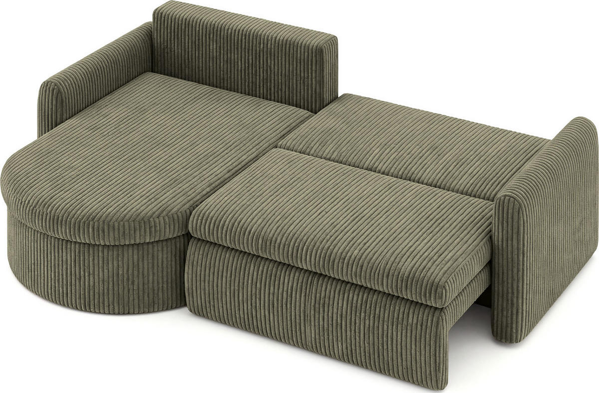 ECKSOFA Cora mit Schlaffunktion & Stauraum, Universell Rechts/Links, Olivgrün Cord Chenille 260/82/160 cm - Schwarz/Grün, Kunststoff/Textil (250/160cm) - WFL GROUP