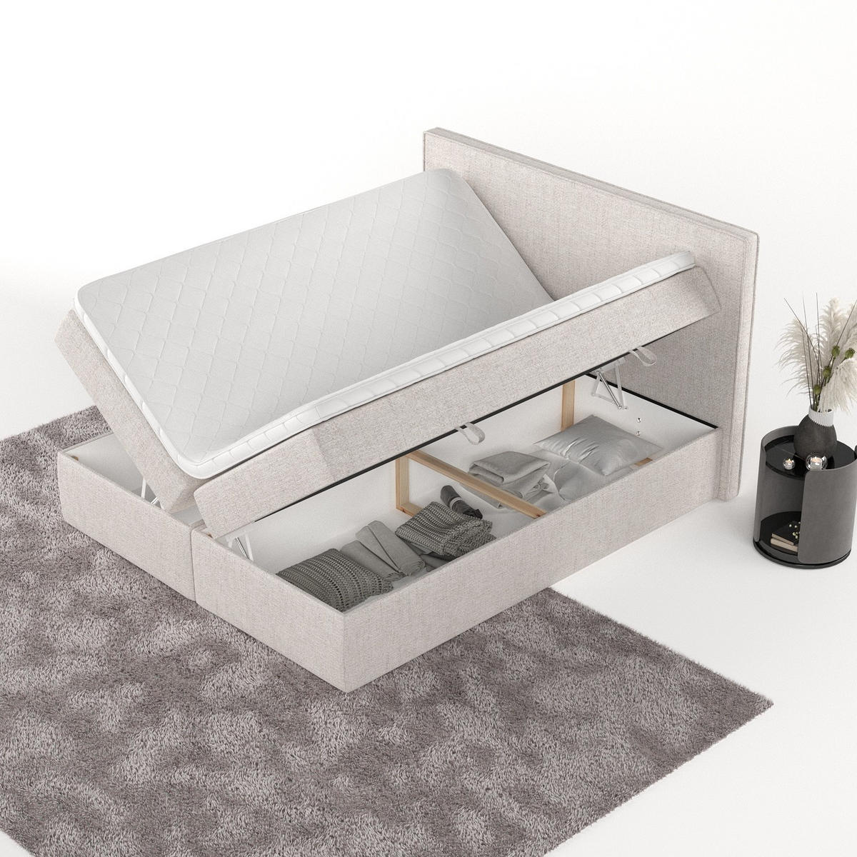 BOXBETT Nuvia 180/200 cm Hellbeige im Neve Stoff - Sandfarben/Schwarz, Holz/Holzwerkstoff (180/200cm) - AltaBeds