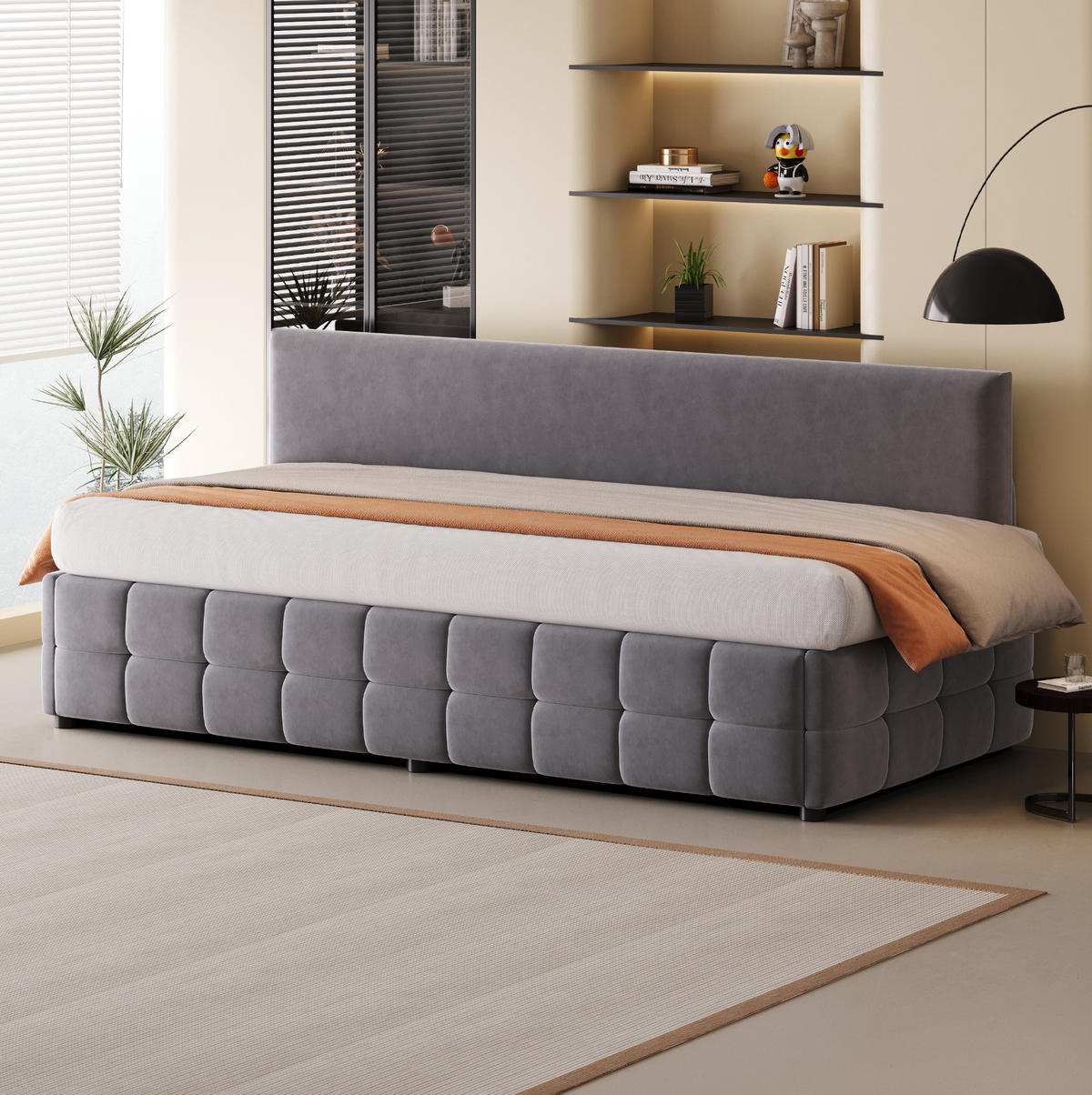 ČALÚNENÁ posteľ z zamatu 90x200 cm sivá s hydraulickým úložným priestorom a lamelovým roštom - sivá, textil (90/200cm) - Modfu