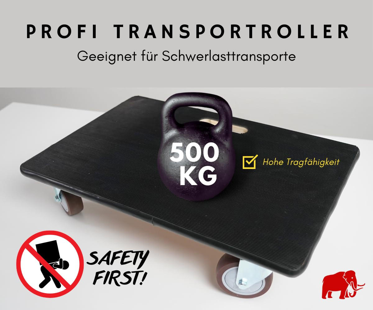 TRANSPORTROLLER mit 4 Rollen 15x40x60 cm Traglast 500kg Sperrholzplatte mit Gummibelag Schwarz 2 Stück - Schwarz, Holzwerkstoff (60/40/15cm) - PROREGAL