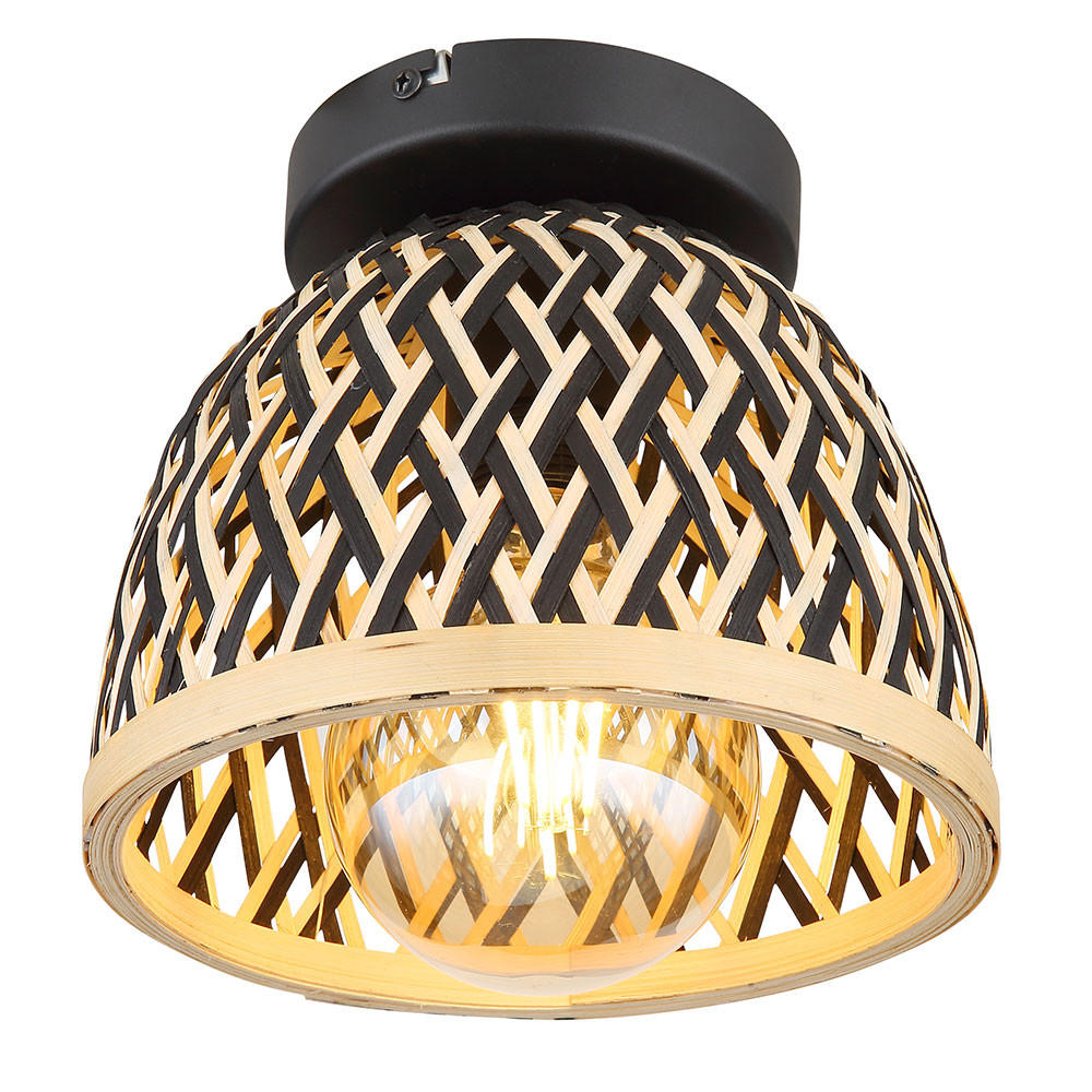 LED DECKENLEUCHTE Metall Braun Bambus - Braun, Holz (20/20/17.5cm) - Globo Lighting