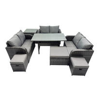 SITZGRUPPE mit Esstisch,Zweisitzer,3 Hockern,Beistelltisch Polyrattan 9-Sitzer - Dunkelgrau/Grau, Glas/Kunststoff - Fimous