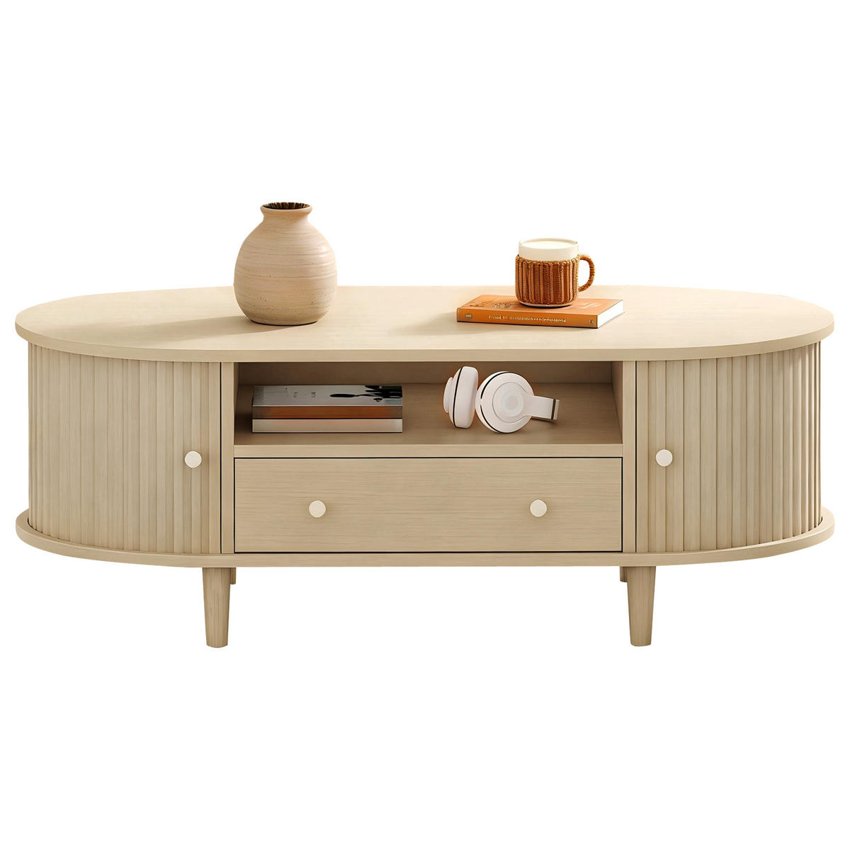 COUCHTISCH 100/50/36 cm holzfarben aus MDF mit Schublade und Rolltür - Eichefarben, Holzwerkstoff (100/50/36cm) - OKWISH