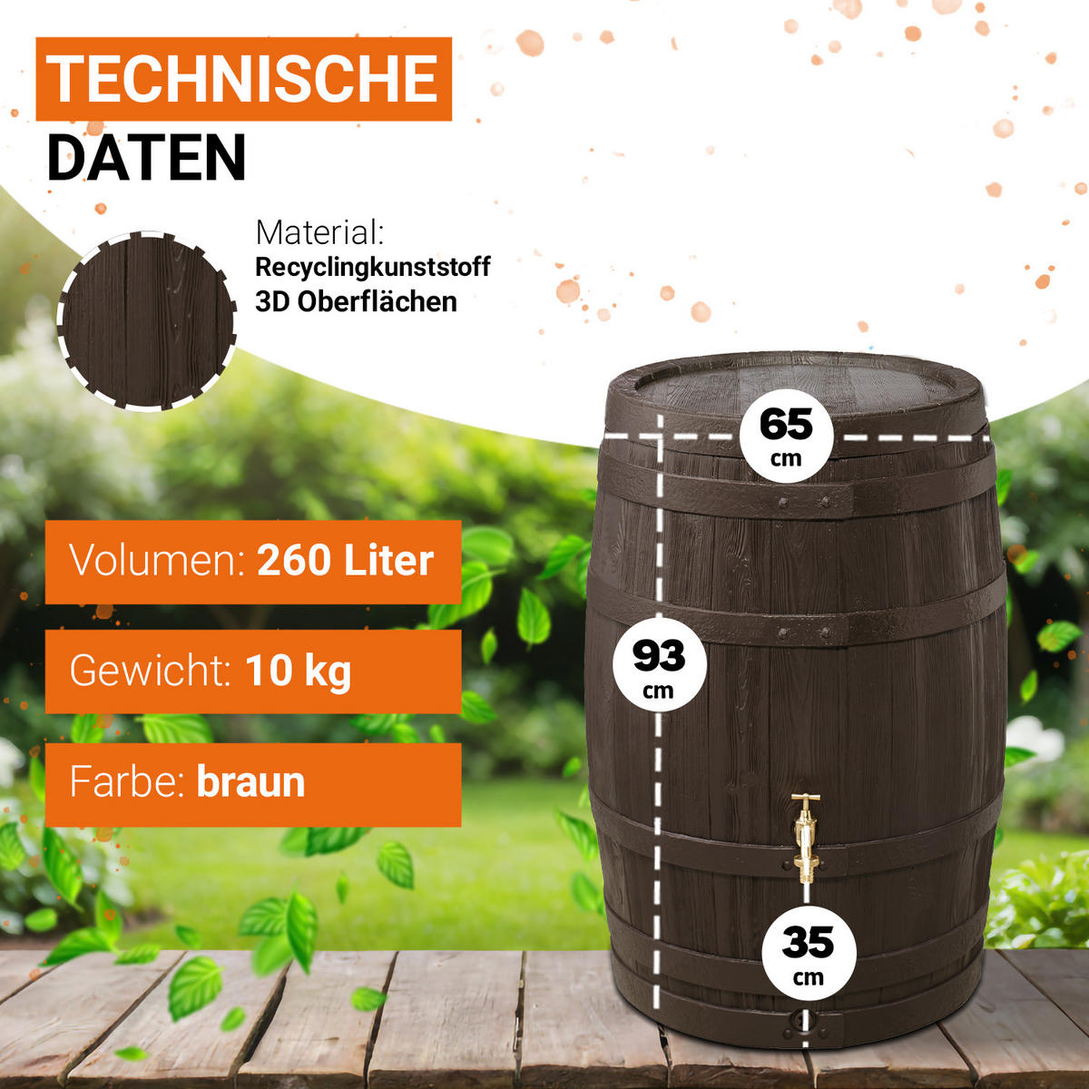REGENFASS 260 L, braun - Braun, Kunststoff (65/93/65cm) - GARANTIA