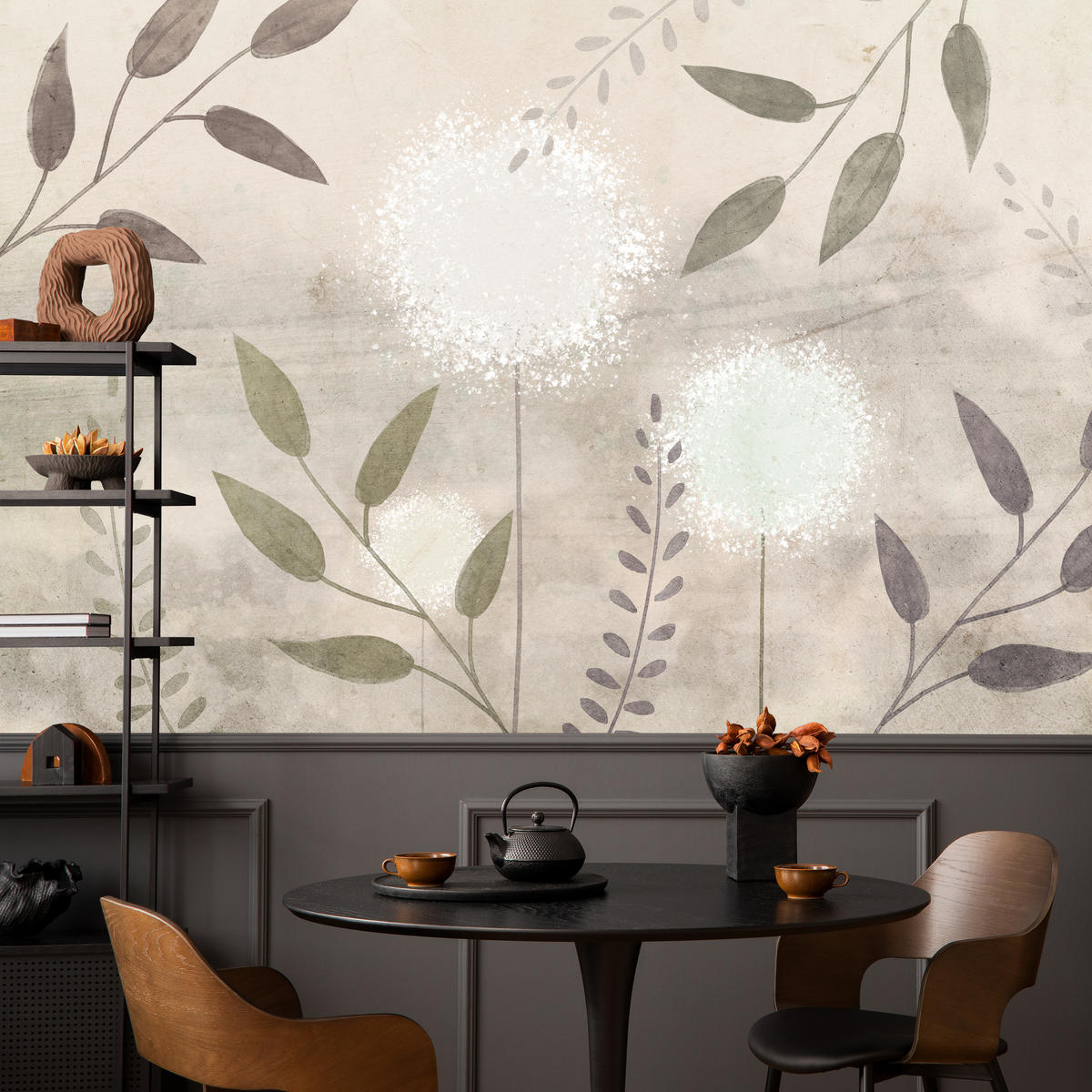 FOTOTAPETE Löwenzahn Blätter Retro 200x140 - Beige/Braun, Papier (200/140cm) - Muralo