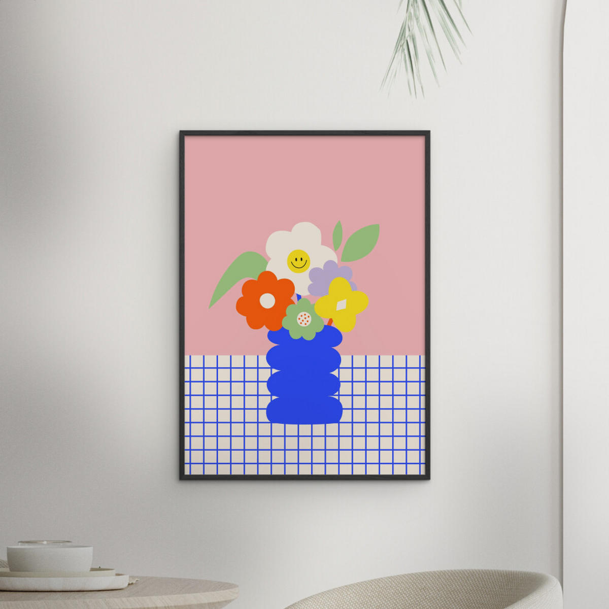 POSTER mit Rahmen Affordable Art Prints x Maren Gross - Happy Daisy - Multicolor/Schwarz, Holz/Papier (30/40cm) - Poster&Frame