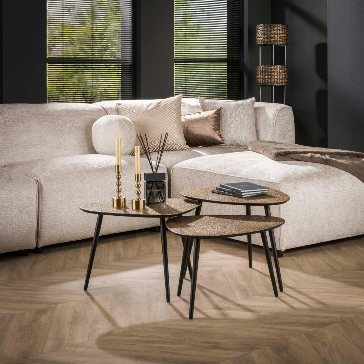 COUCHTISCH-SET ALESSIO BRONZO 3-teilige Satztische in Antik-Metallic - Bronzefarben, Metall (48/58/43cm) - alesvelt