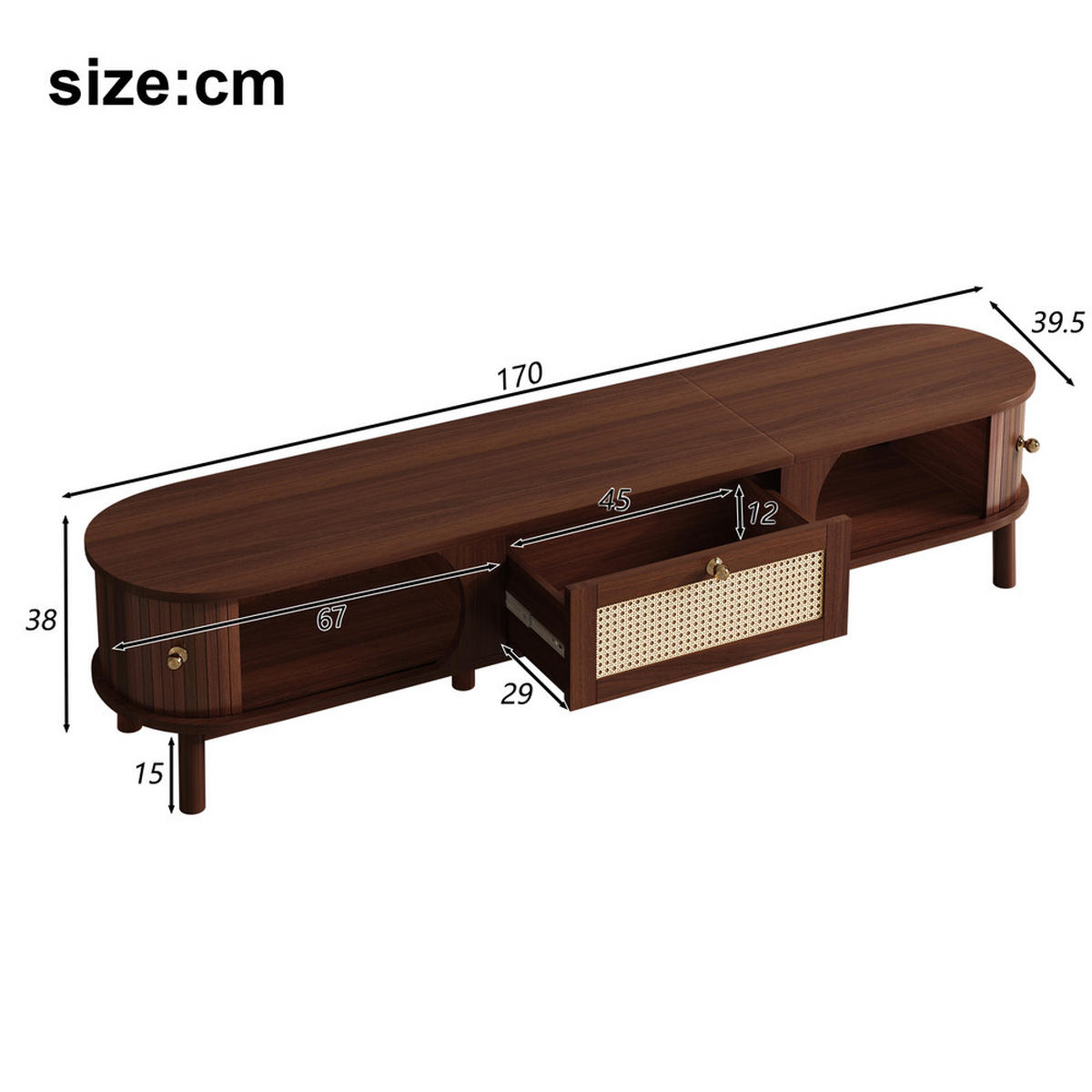TV-SCHRANK Naturholz Türen Rattan Schubladen rustikal - Braun, Holz (48.5/17/128.5cm) - FLIEKS