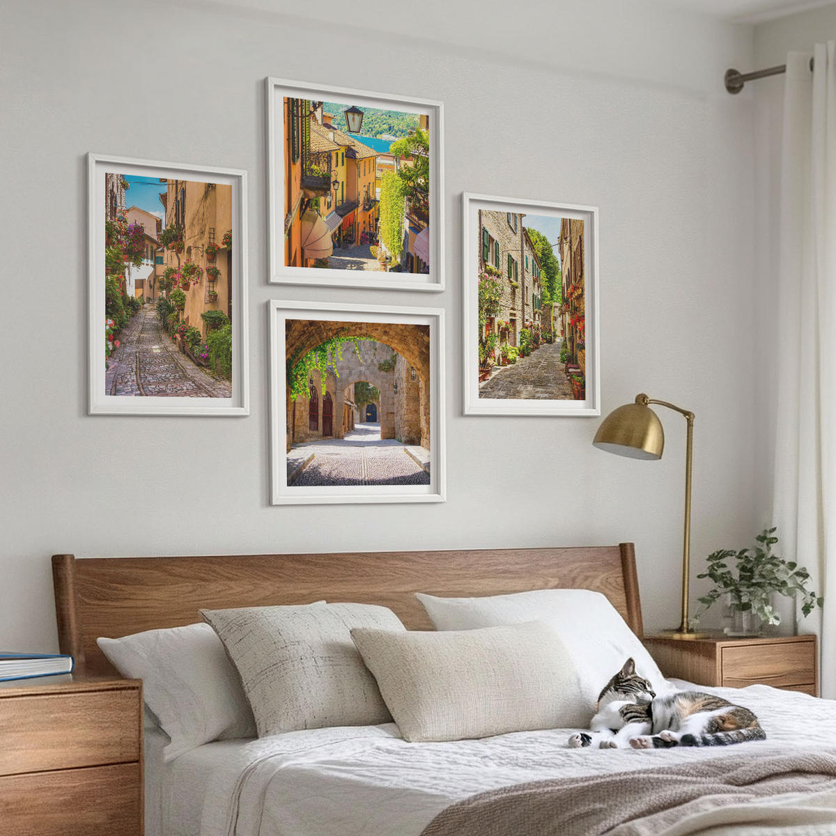 BILDER SET 4er Set - 50x50 cm & 40x60 cm Weißer Rahmen - Italienische Straßen, Blumen, Architektur - Weiß, Kunststoff (50/50cm) - TULUP