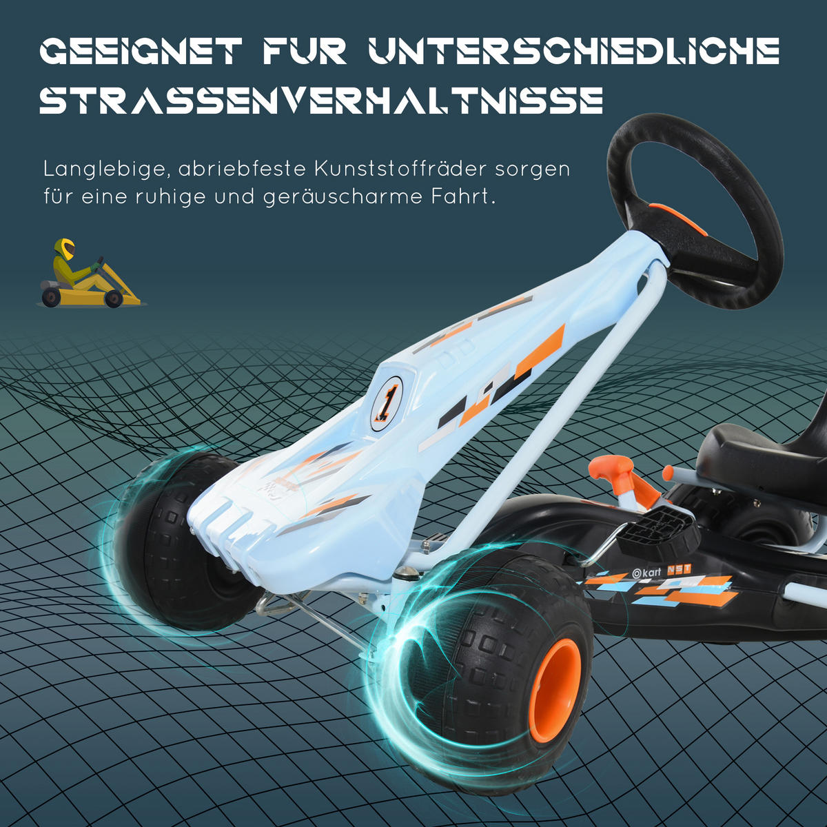 KINDER GO KART TRETAUTO, Hellblau, Stahl+ Kunststoff - Hellblau, Metall (97/66/59cm) - HOMCOM