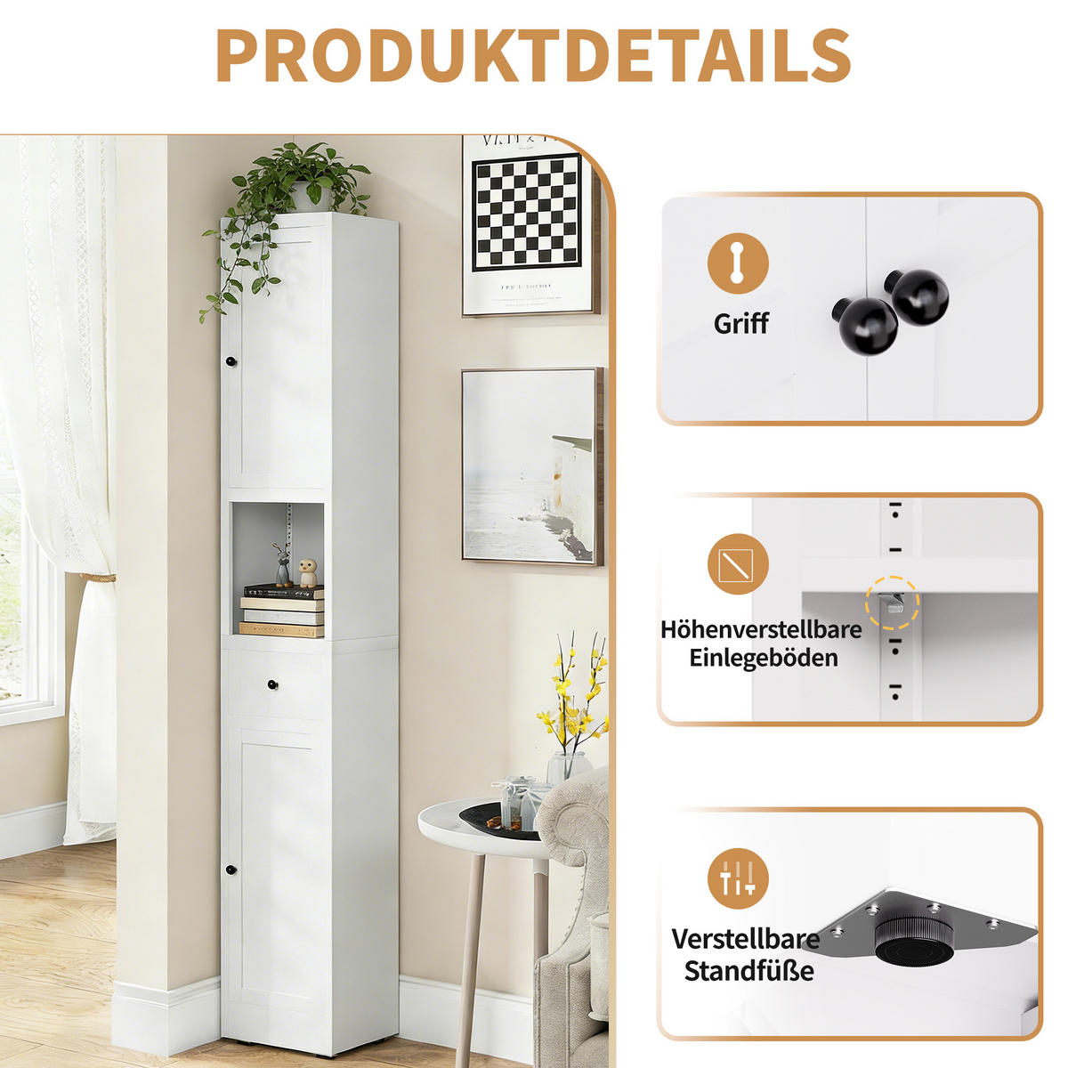 BADEZIMMERSCHRANK Weiß Hochschrank 5 Ebenen 2 Türen - Weiß, Holzwerkstoff (30/180/30cm) - Urban Meuble