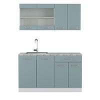 SINGLEKÜCHE R-Line Blau-Grau 140 cm, AP Marmor - Blaugrau/Weiß, Holzwerkstoff (140/81.6/60cm) - Vicco