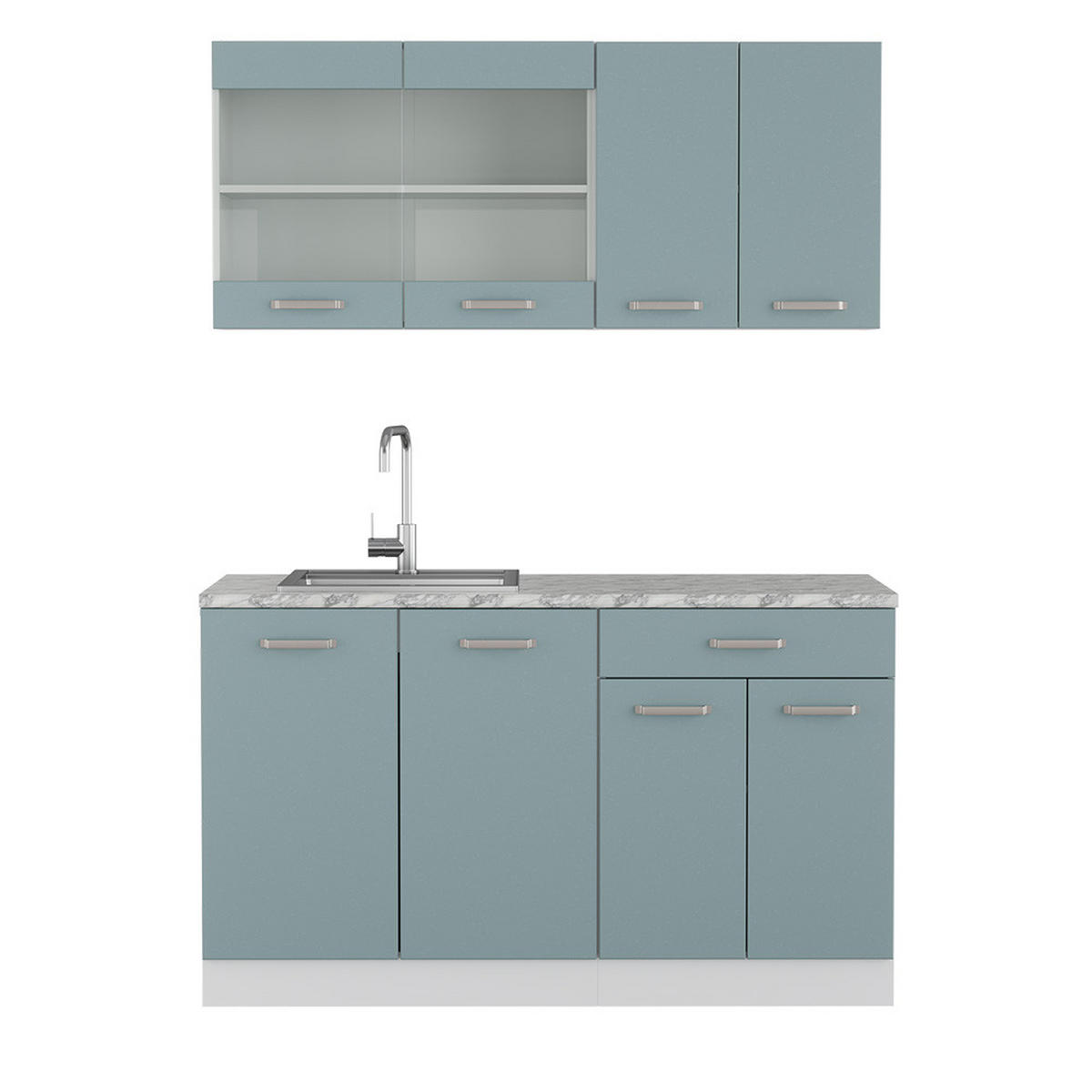 SINGLEKÜCHE R-Line Blau-Grau 140 cm, AP Marmor - Blaugrau/Weiß, Holzwerkstoff (140/81.6/60cm) - Vicco