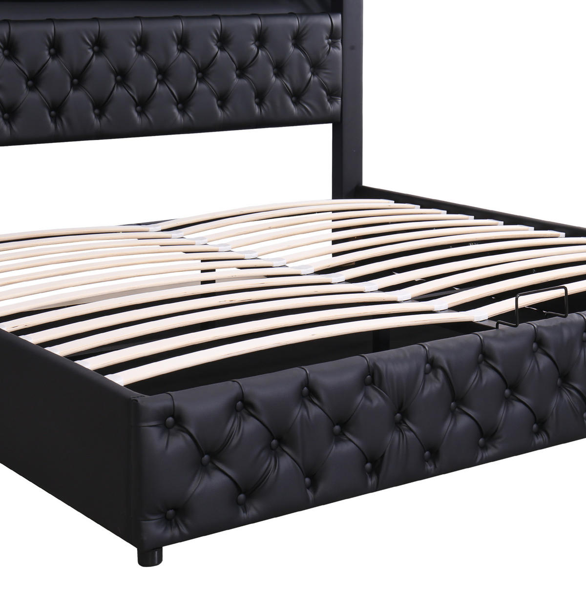 POLSTERBETT mit Bettkasten und LED 160x200 cm PU Schwarz - Schwarz, Metall (160/200cm) - Beauniv