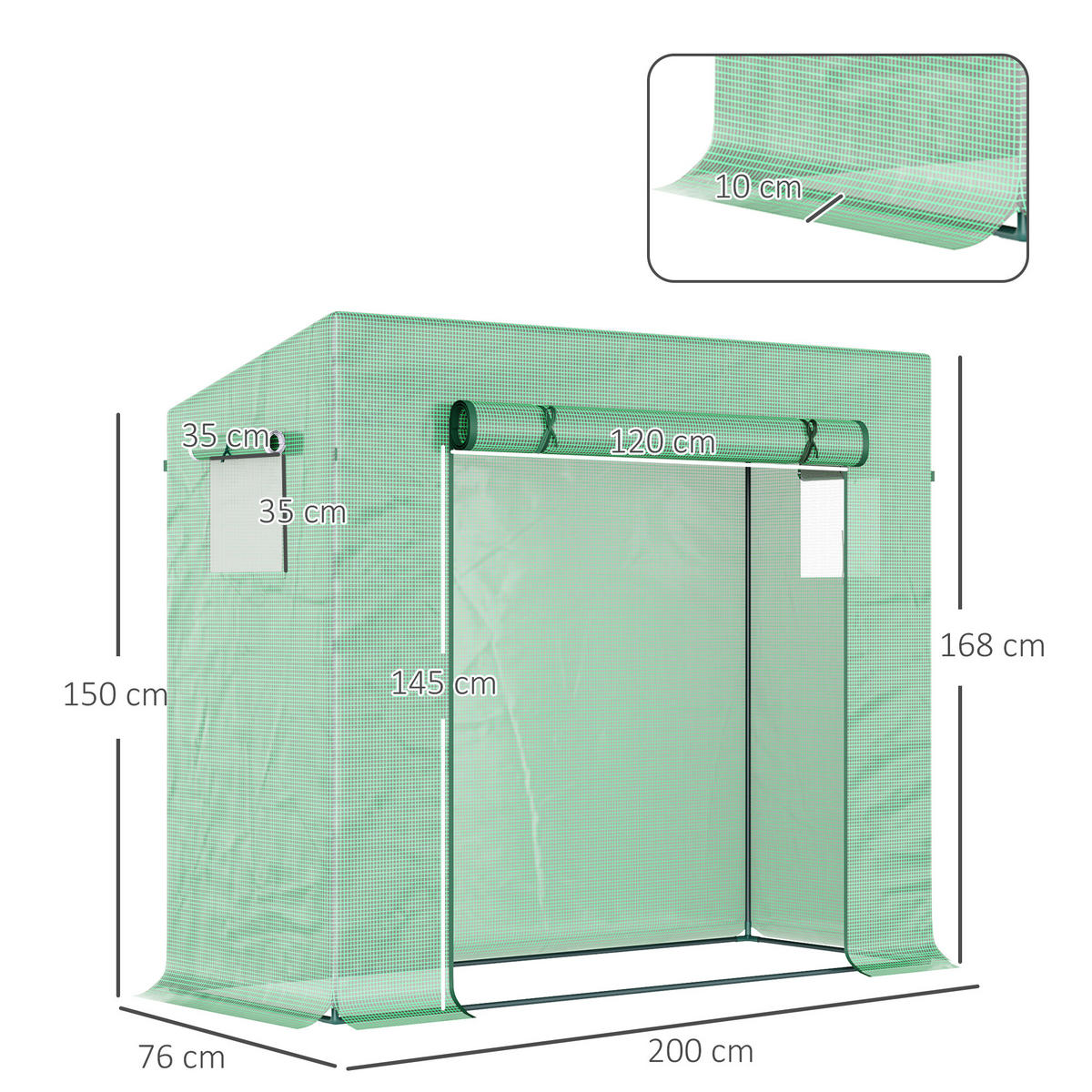 SKLENÍK, ocel, plast, zelený - zelená barva, kov (76/168/200cm) - Outsunny