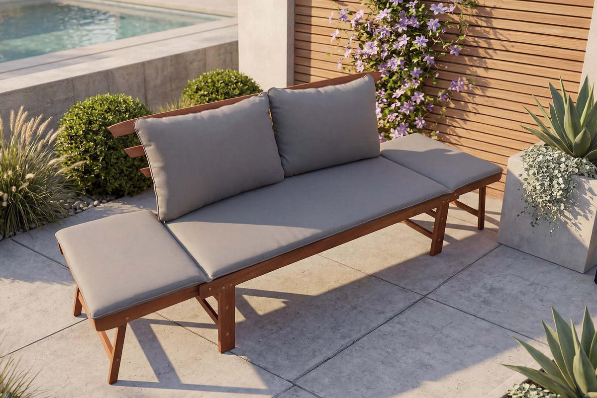 SITZBANK MODULAR Akazie Natur 210 cm - Braun/Grau, Holz (165/85/70cm) - riess-ambiente
