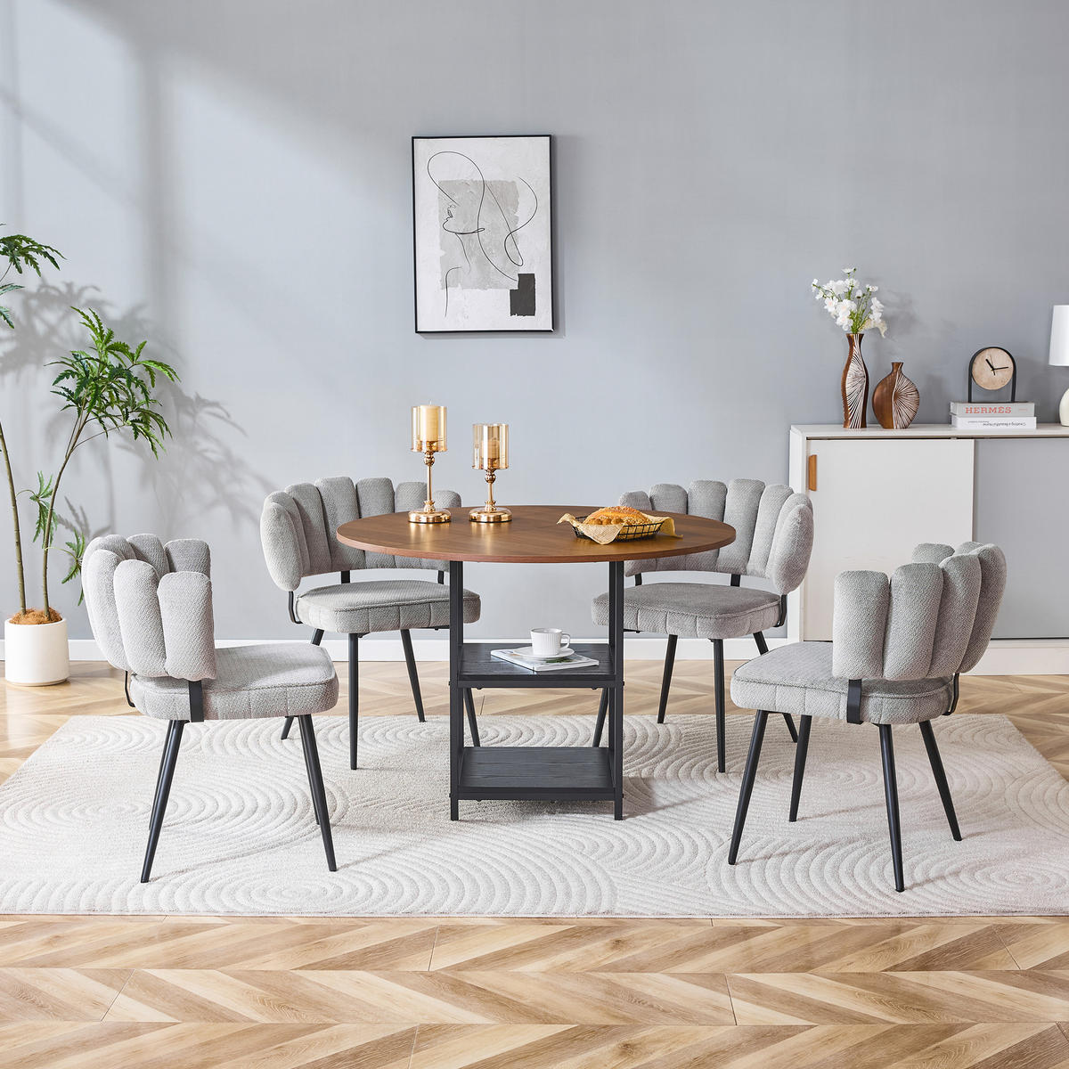 ESSGRUPPE DE-39445 5-teilig, mit doppelter Ablage und 4 Stühlen Grau - Grau, Holzwerkstoff (107/75/107cm) - ComfortXL