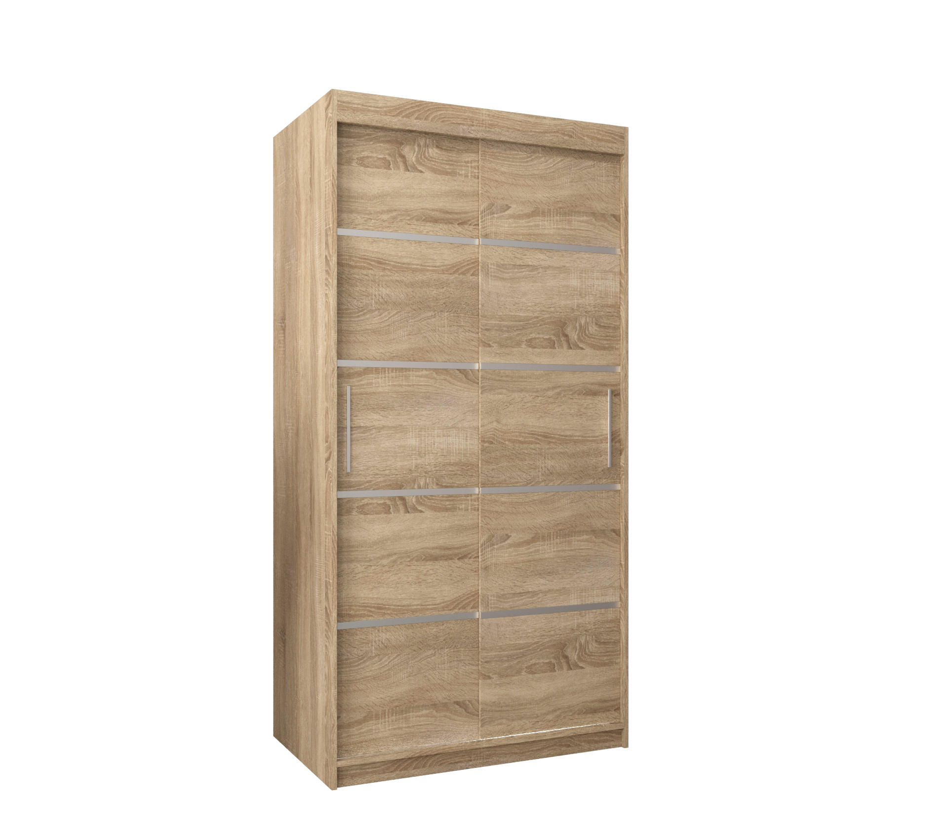 Möbel Kryspol Schwebetürenschrank Sonoma Eiche, Silber 100x200x62 cm