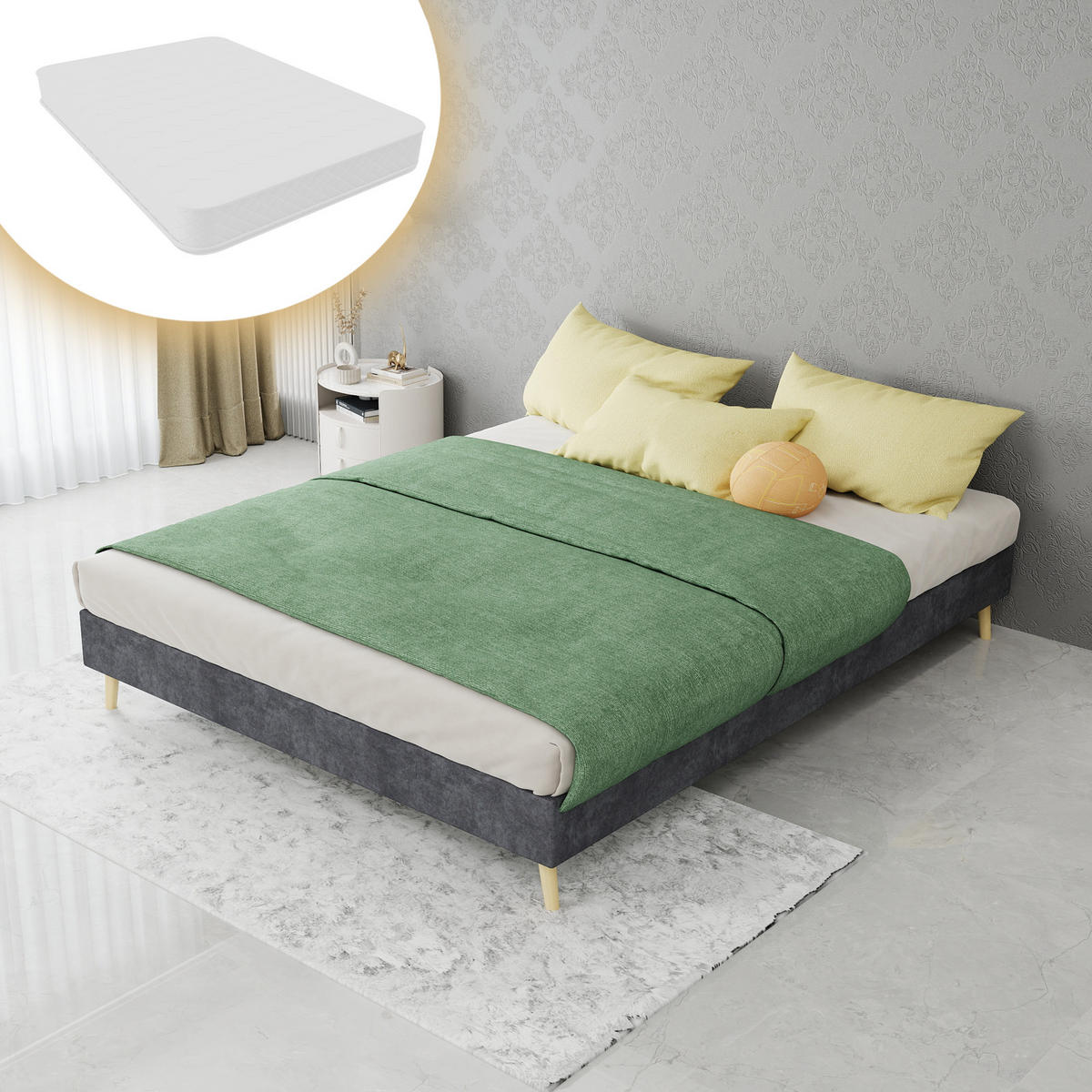 POLSTERBETT 140/200 cm DE-33008 mit Matratze Grau - Grau, Metall (140/200cm) - ComfortXL
